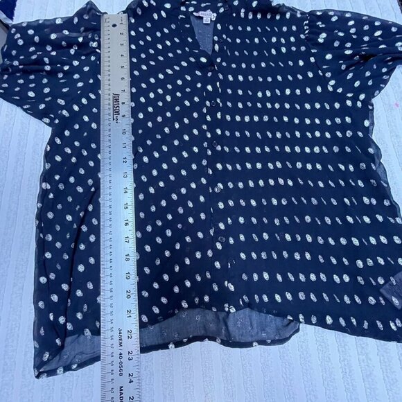 Nanette By Nanette Lepore Womens XL Metallic Polka Dot 3/4 Sleeve Blouse Navy - Picture 8 of 9